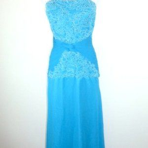 Jovani silk turquoise blue gown ruched lace 10